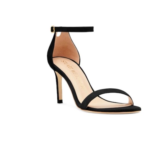 Stuart Weitzman NUNAKEDSTRAIGHT sandals Black Suede Size 8, NEW with box/duster - Picture 1 of 9